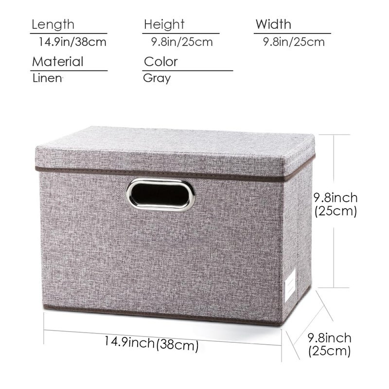 PRANDOM Foldable Storage Boxes with Lids [3-Pack] Linen Fabric Collapsible Storage Bins Organizer Containers Baskets Cube with Cover for Home Bedroom Closet Office Nursery (14.9x9.8x9.8) - Image 5